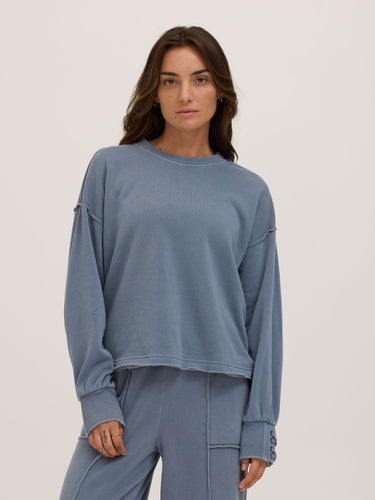 Roxanna Mineral Wash Fleece Tie Cuff Sweatshirt Womens Outerwear Sweatshirt Threads 4 Thought