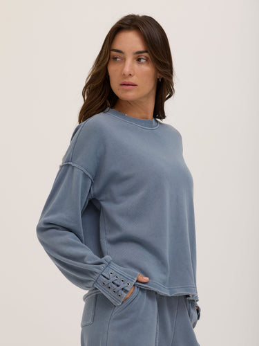 Roxanna Mineral Wash Fleece Tie Cuff Sweatshirt Womens Outerwear Sweatshirt Threads 4 Thought
