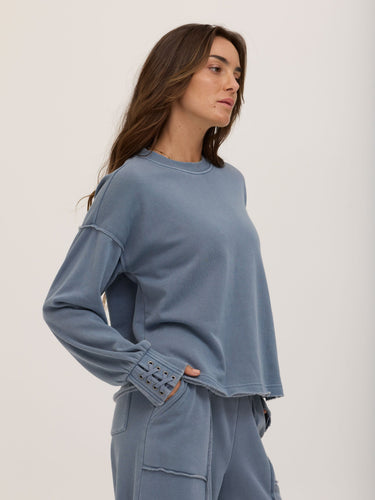 Roxanna Mineral Wash Fleece Tie Cuff Sweatshirt Womens Outerwear Sweatshirt Threads 4 Thought