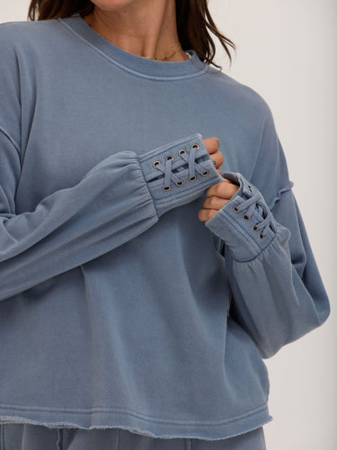 Roxanna Mineral Wash Fleece Tie Cuff Sweatshirt Womens Outerwear Sweatshirt Threads 4 Thought