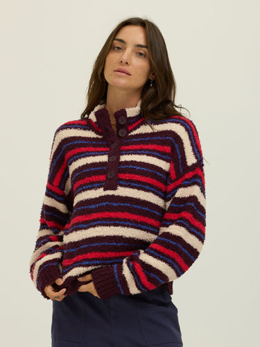 Katalia Cabin Stripe Boucle Mock Neck Pullover Womens Outerwear Sweater Threads 4 Thought