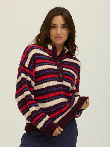 Katalia Cabin Stripe Boucle Mock Neck Pullover Womens Outerwear Sweater Threads 4 Thought