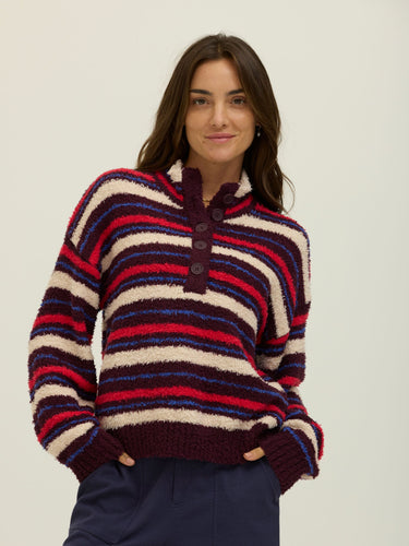 Katalia Cabin Stripe Boucle Mock Neck Pullover Womens Outerwear Sweater Threads 4 Thought