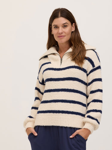 Kendra Santorini Stripe Boucle Quarter Zip Threads 4 Thought