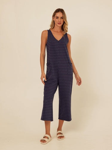 Rainey Dot Embroidered Terry Capri Jumpsuit Threads 4 Thought
