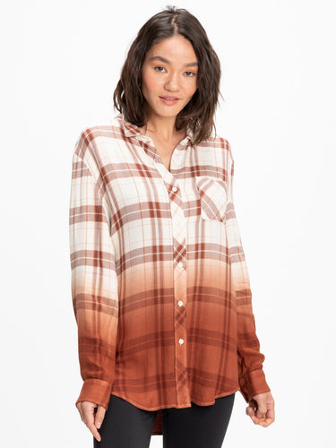 Marlow Woven Button-Up Plaid Shirt Womens Tops Long Threads 4 Thought