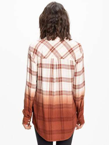 Marlow Woven Button-Up Plaid Shirt Womens Tops Long Threads 4 Thought