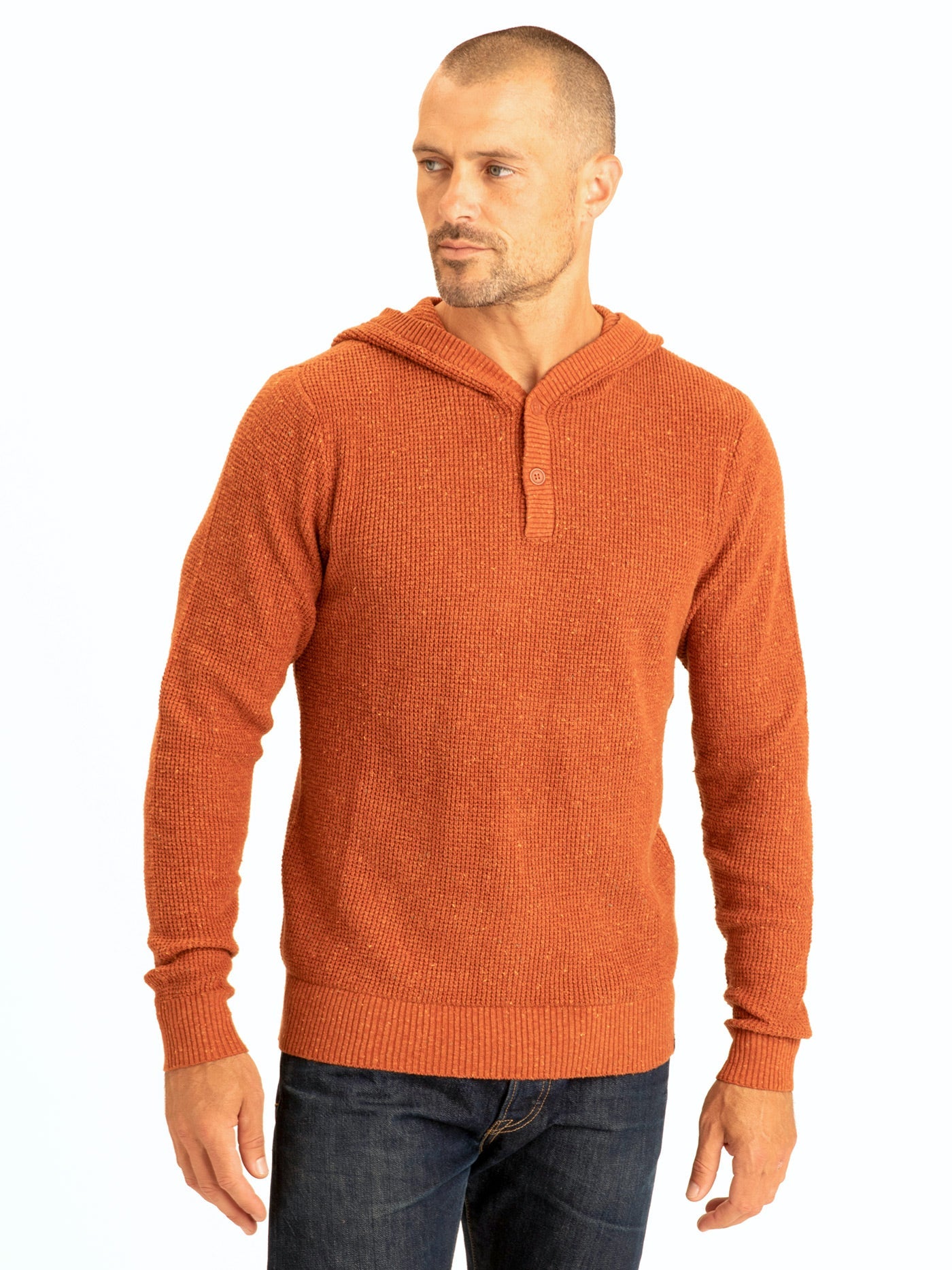 Raja Waffle Knit Henley Hoodie Sweater Mens Outerwear Sweater Threads 4 Thought 