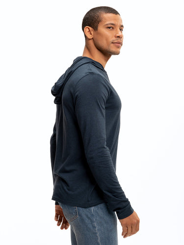 Long Sleeve Triblend 2-Button Henley Hoodie Mens Tops Tshirt Long Threads 4 Thought