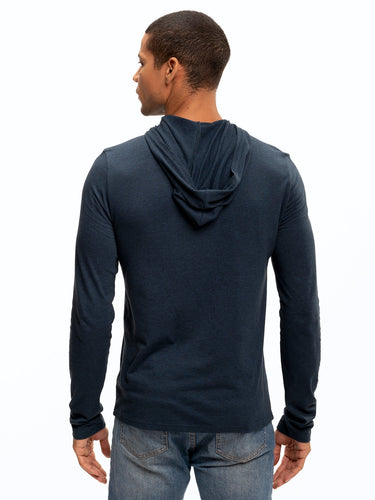 Long Sleeve Triblend 2-Button Henley Hoodie Mens Tops Tshirt Long Threads 4 Thought