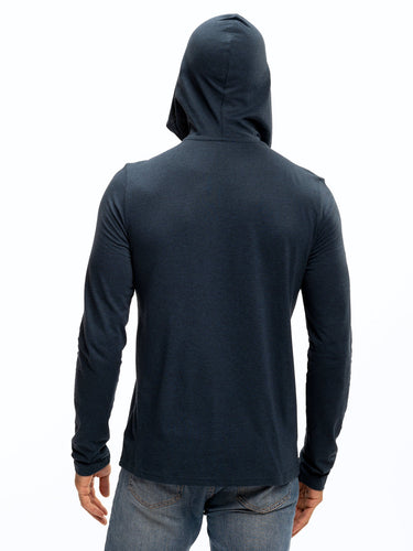 Long Sleeve Triblend 2-Button Henley Hoodie Mens Tops Tshirt Long Threads 4 Thought