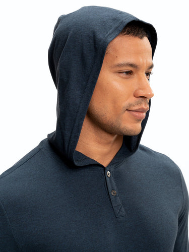 Long Sleeve Triblend 2-Button Henley Hoodie Mens Tops Tshirt Long Threads 4 Thought