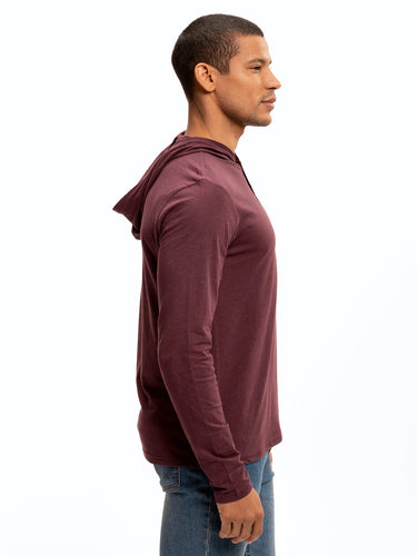 Long Sleeve Triblend 2-Button Henley Hoodie Mens Tops Tshirt Long Threads 4 Thought