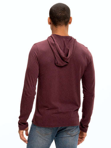 Long Sleeve Triblend 2-Button Henley Hoodie Mens Tops Tshirt Long Threads 4 Thought
