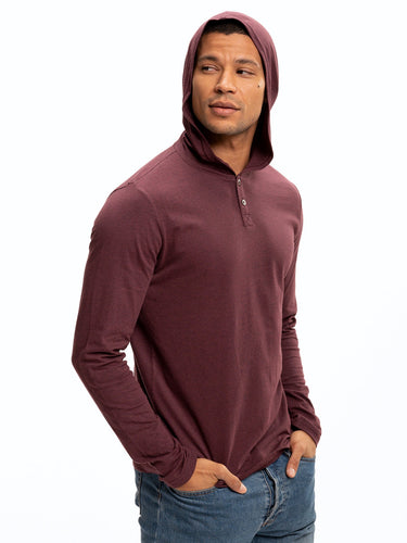 Long Sleeve Triblend 2-Button Henley Hoodie Mens Tops Tshirt Long Threads 4 Thought