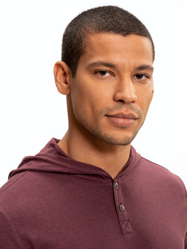 Long Sleeve Triblend 2-Button Henley Hoodie Mens Tops Tshirt Long Threads 4 Thought