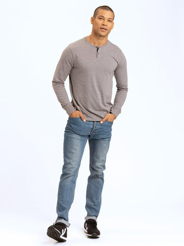 Long Sleeve Triblend 2-Button Henley Mens Tops tshirt Long Threads 4 Thought