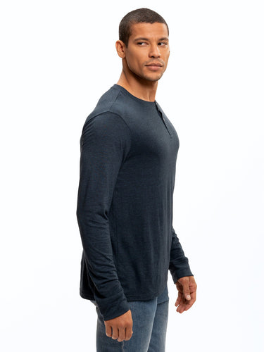 Long Sleeve Triblend 2-Button Henley Mens Tops tshirt Long Threads 4 Thought