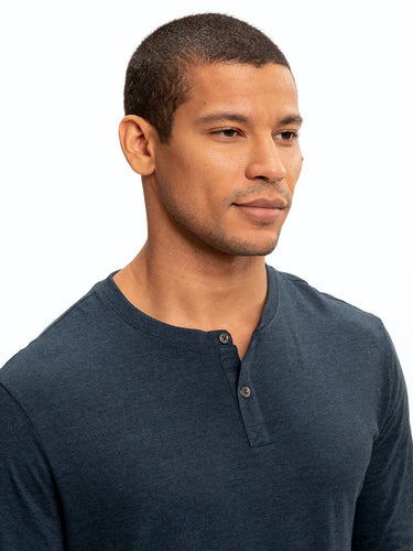 Long Sleeve Triblend 2-Button Henley Mens Tops tshirt Long Threads 4 Thought