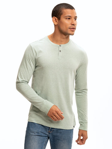 Long Sleeve Triblend 2-Button Henley Mens Tops Tshirt Long Threads 4 Thought