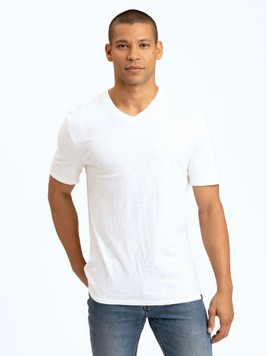 Short Sleeve Slub V-Neck Tee Mens Tops Tshirt Short Threads 4 Thought