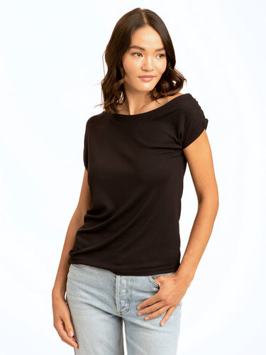 Leoni Off-Shoulder Rib Top Womens Tops Short Threads 4 Thought