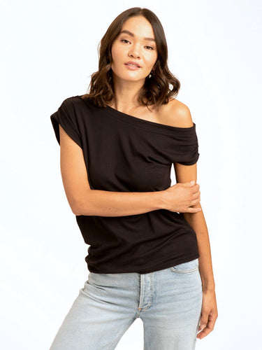 Leoni Off-Shoulder Rib Top Womens Tops Short Threads 4 Thought