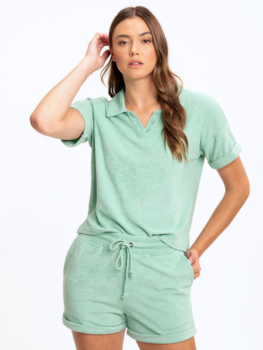 Larissa Crop Terry Polo Womens Tops Short Threads 4 Thought