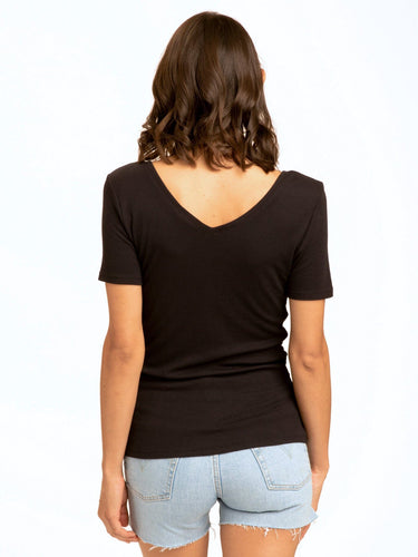 Darina Feather Rib Double V-Neck Top Womens Tops Short Threads 4 Thought
