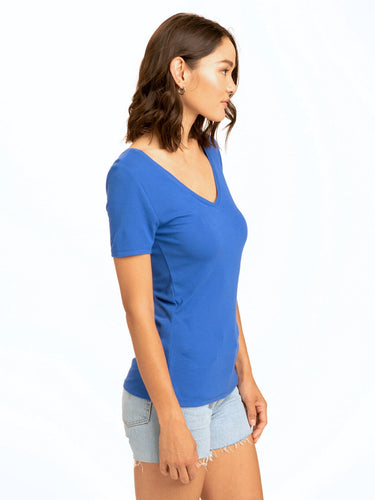 Darina Feather Rib Double V-Neck Top Womens Tops Short Threads 4 Thought