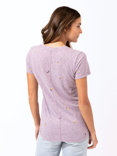 Lemon Embroidery V-Neck Tee Womens Tops Short Threads 4 Thought