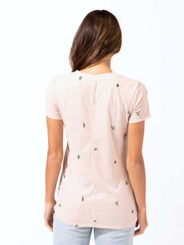Cacti Embroidery V-Neck Tee Womens Tops Short Threads 4 Thought