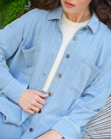 Blaire Denim Terry Button-Down Womens Tops Long Shirt Threads 4 Thought 