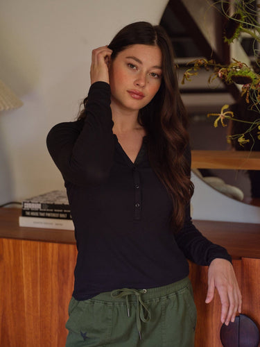 Akia Feather Rib Long Sleeve Henley Womens Tops Long Shirt Threads 4 Thought