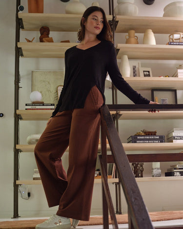 Odella Stretch Twill Ruffle Wide Leg Pant Womens Bottoms Pants Threads 4 Thought 