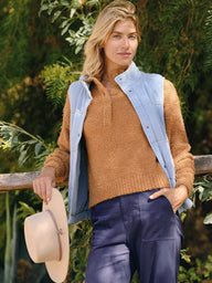 Malia Denim Terry Puffer Vest Womens Outerwear Sweatshirt Threads 4 Thought 