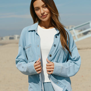 Blaire Denim Terry Button-Down Womens Tops Long Shirt Threads 4 Thought 