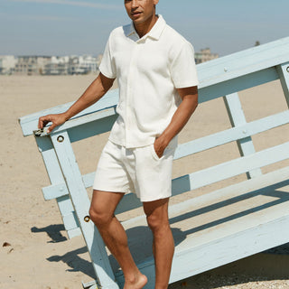 Archer Jacquard Textured Stripe Button-Down Pocket Shirt Mens Tops Tshirt Short Threads 4 Thought 