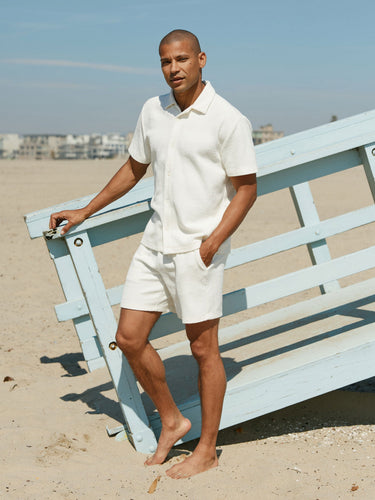 Archer Jacquard Textured Stripe Button-Down Pocket Shirt Mens Tops Tshirt Short Threads 4 Thought 