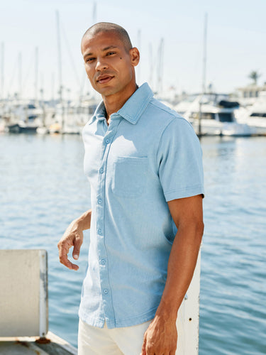 Dorian Mineral Wash Jersey Short Sleeve Button-Down Mens Tops Tshirt Short Threads 4 Thought 