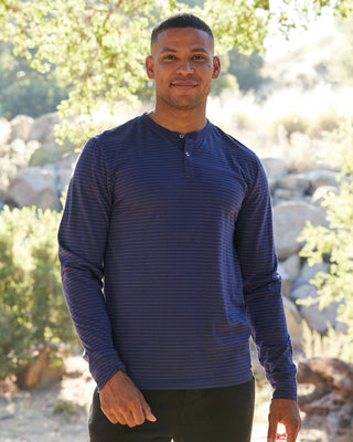 Torryn Triblend Stripe Jersey Long Sleeve Contrast Henley Mens Tops Tshirt Long Henley Threads 4 Thought 