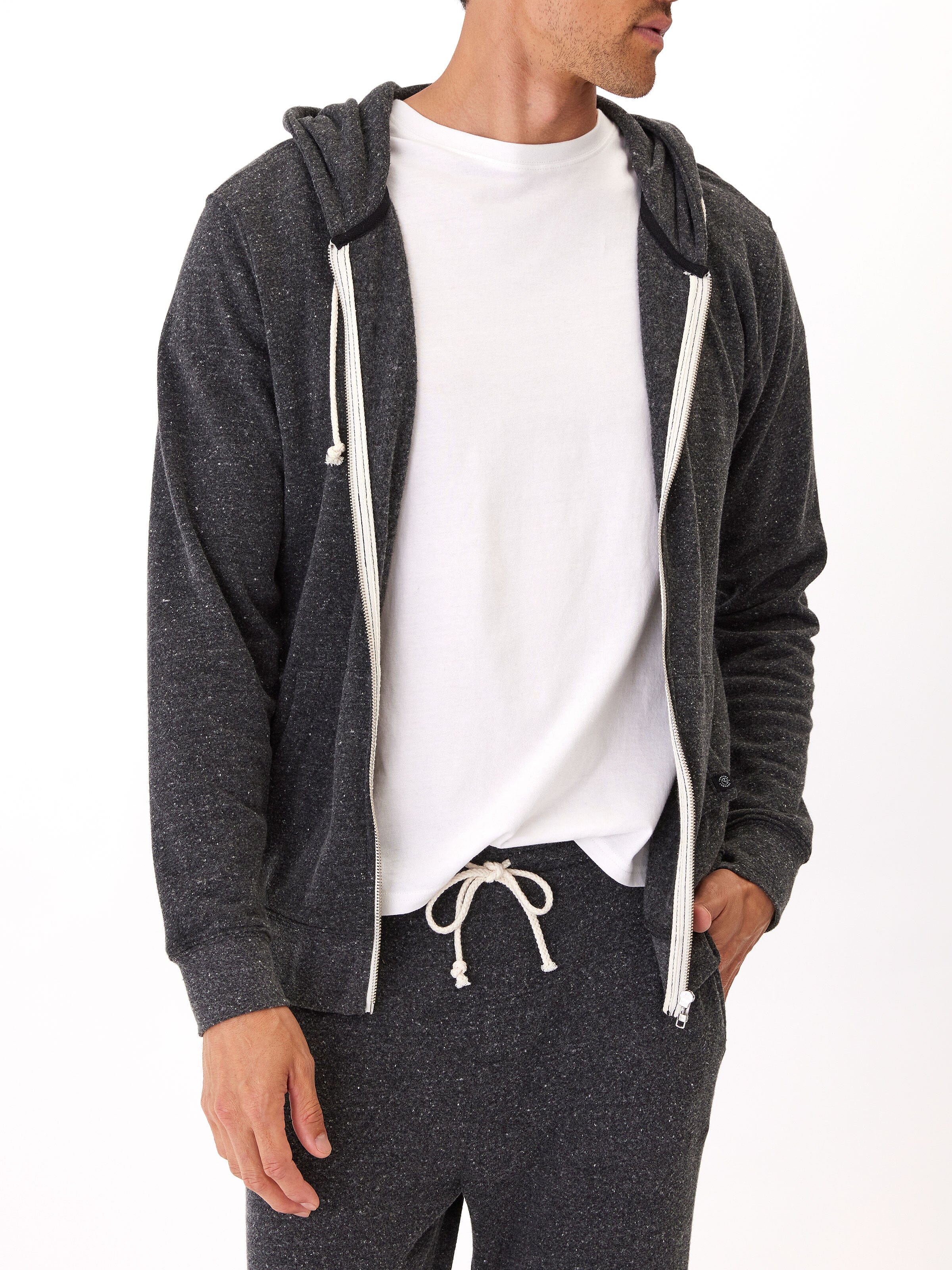 Triblend Zip Fleece Hoodie in Black
