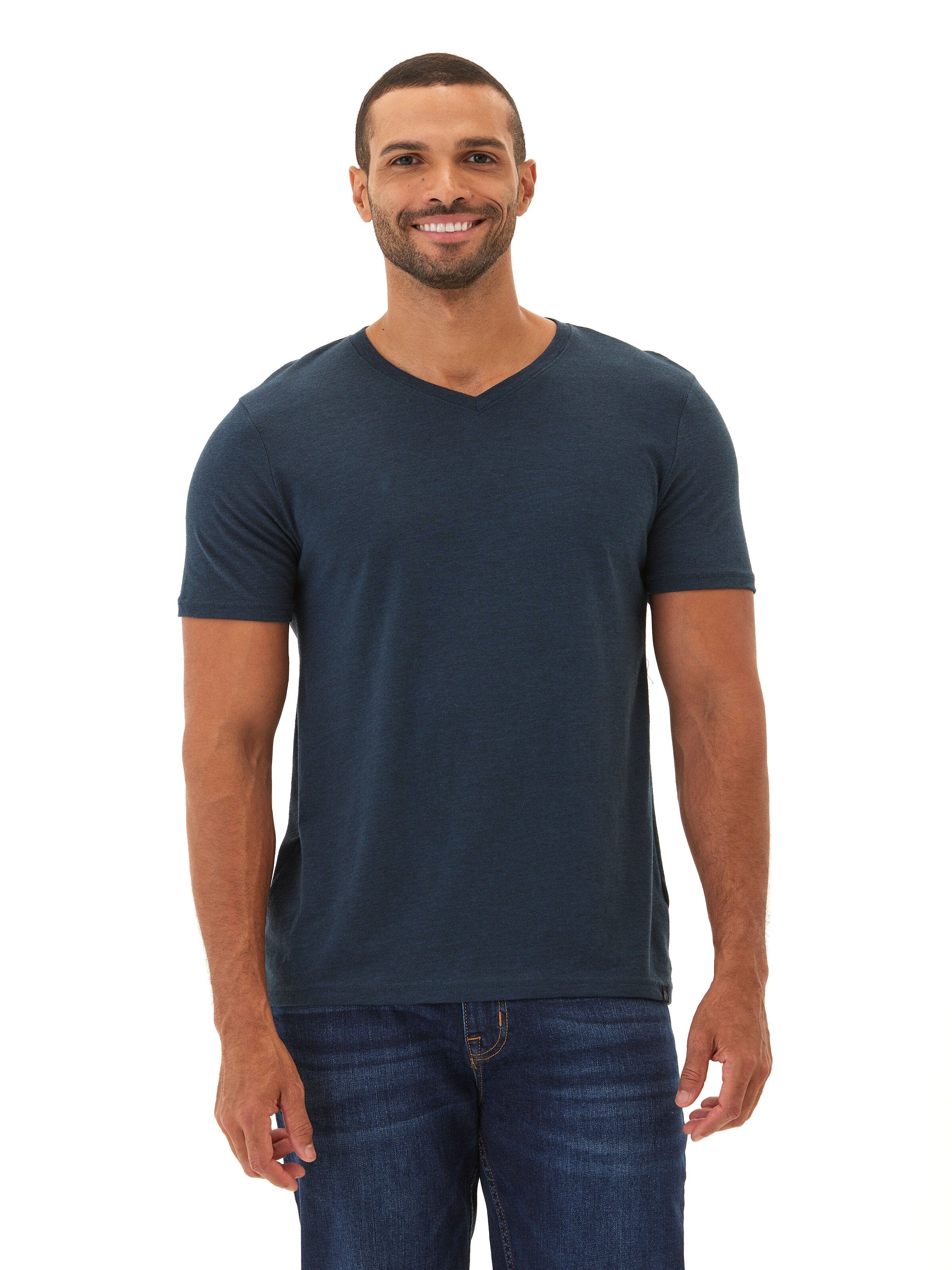 Triblend Short Sleeve V Neck Tee in Navy