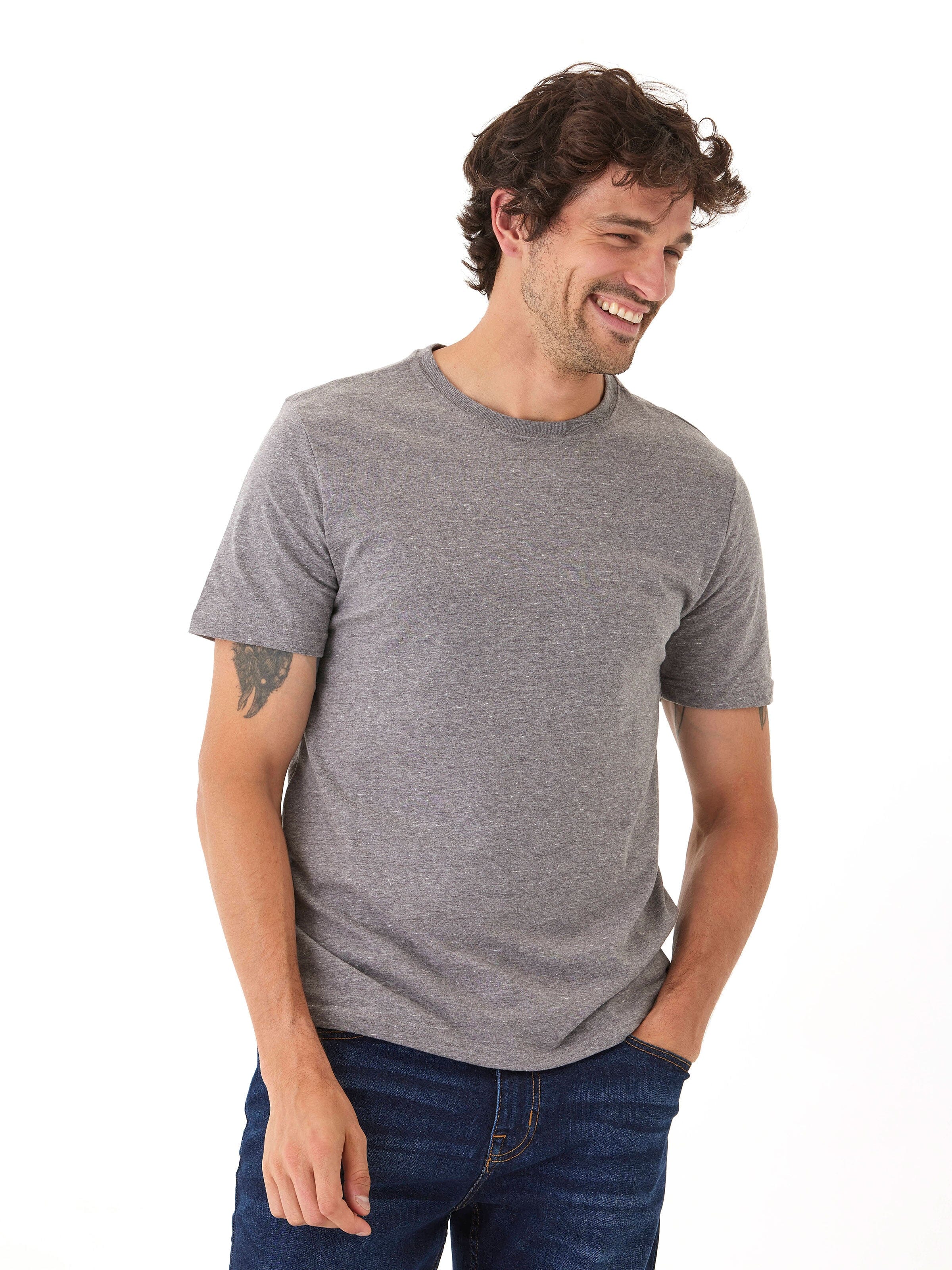 Triblend Crew Neck Tee in Heather Grey