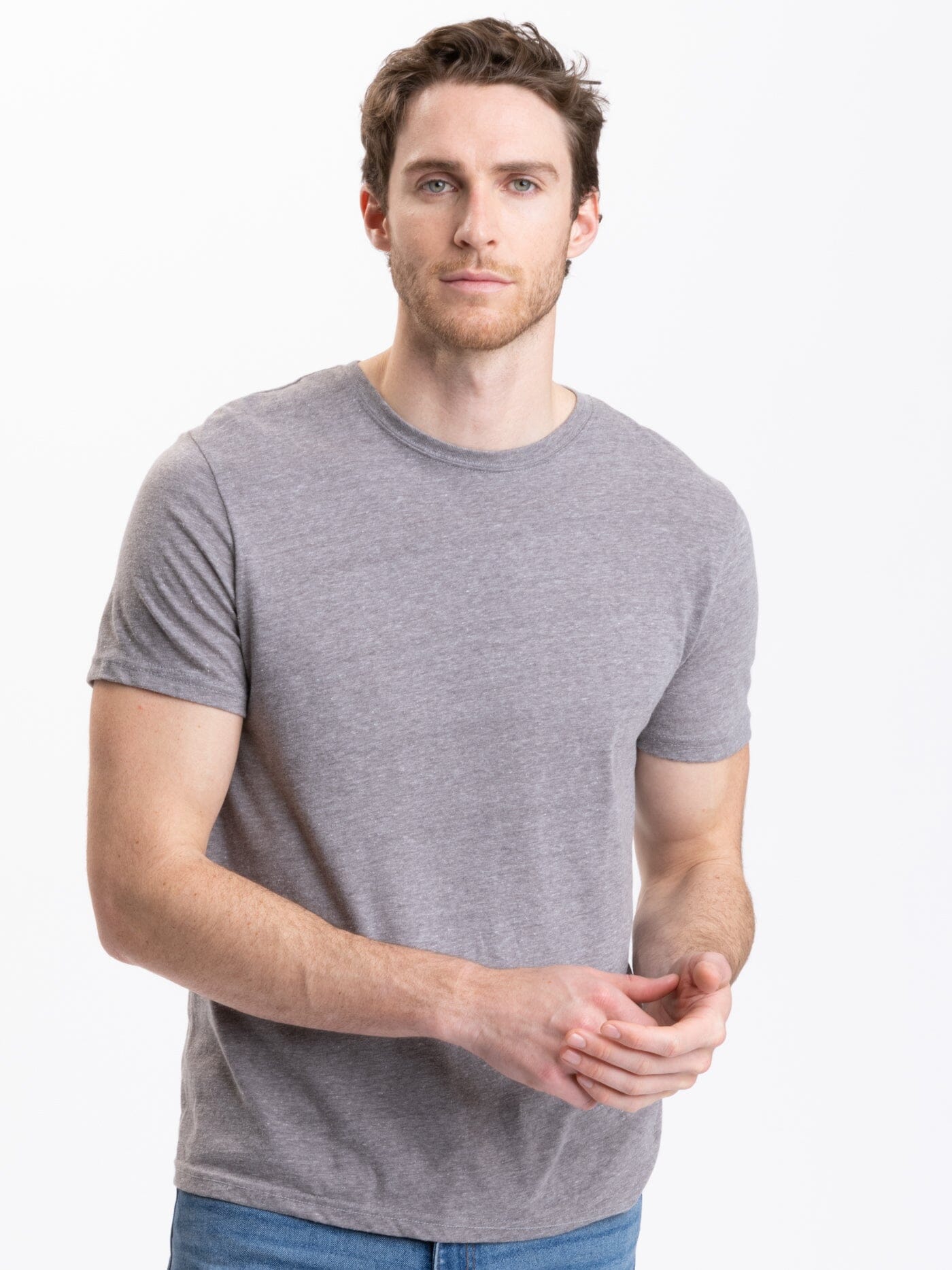 Heather Grey Crew in Neck Threads – 4 Triblend Thought Tee