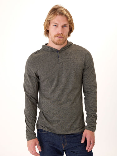 Black Fleck Triblend Henley Hoodie Mens Outerwear Sweatshirt Threads 4 Thought 