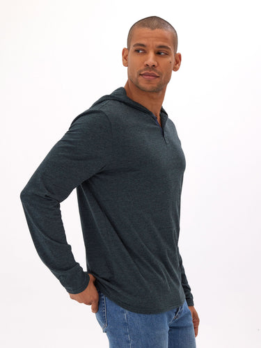 Black Fleck Triblend Henley Hoodie Mens Tops Tshirt Long Henley Threads 4 Thought 