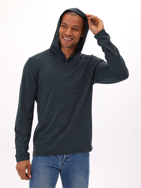 Black Fleck Triblend Henley Hoodie – Threads 4 Thought