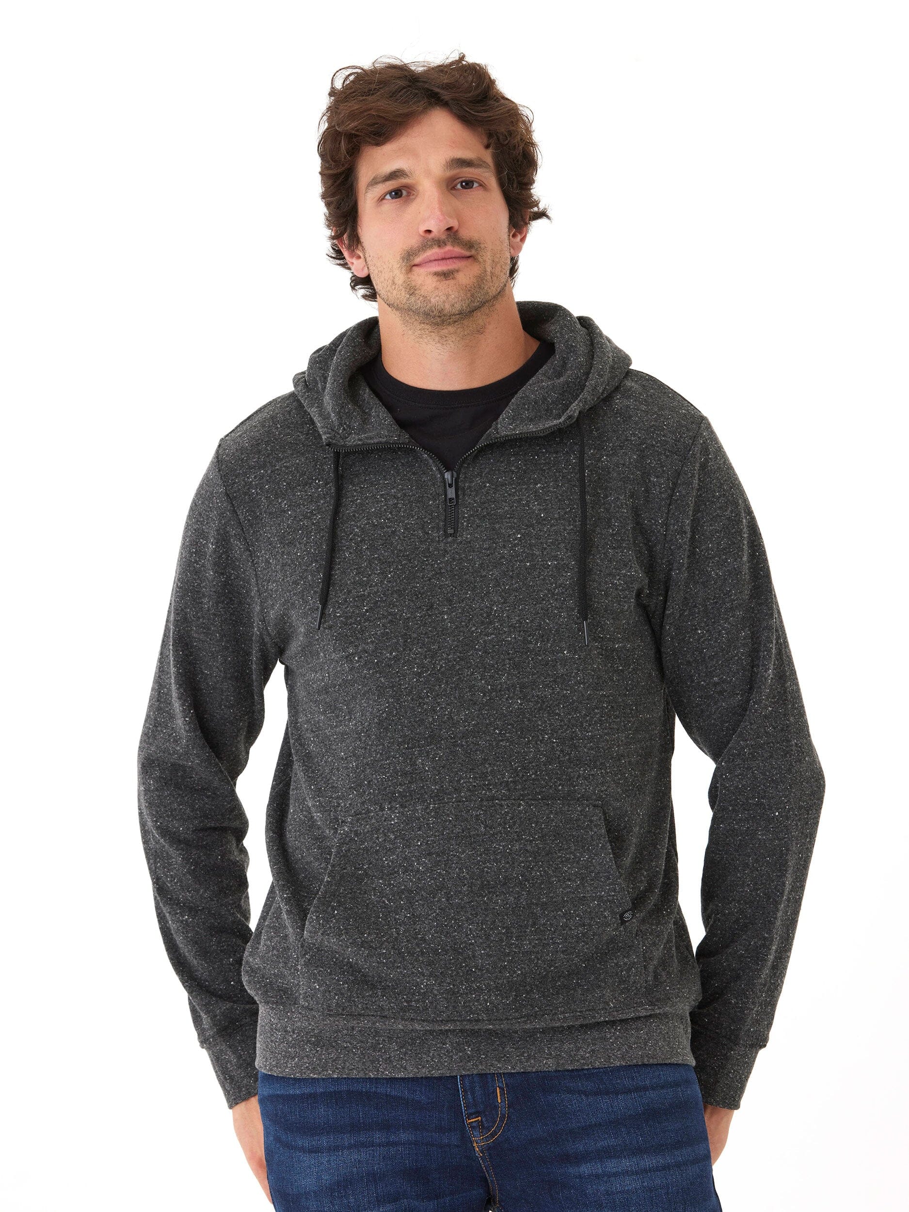 Triblend Breton Half Zip Hoodie in Heather Black