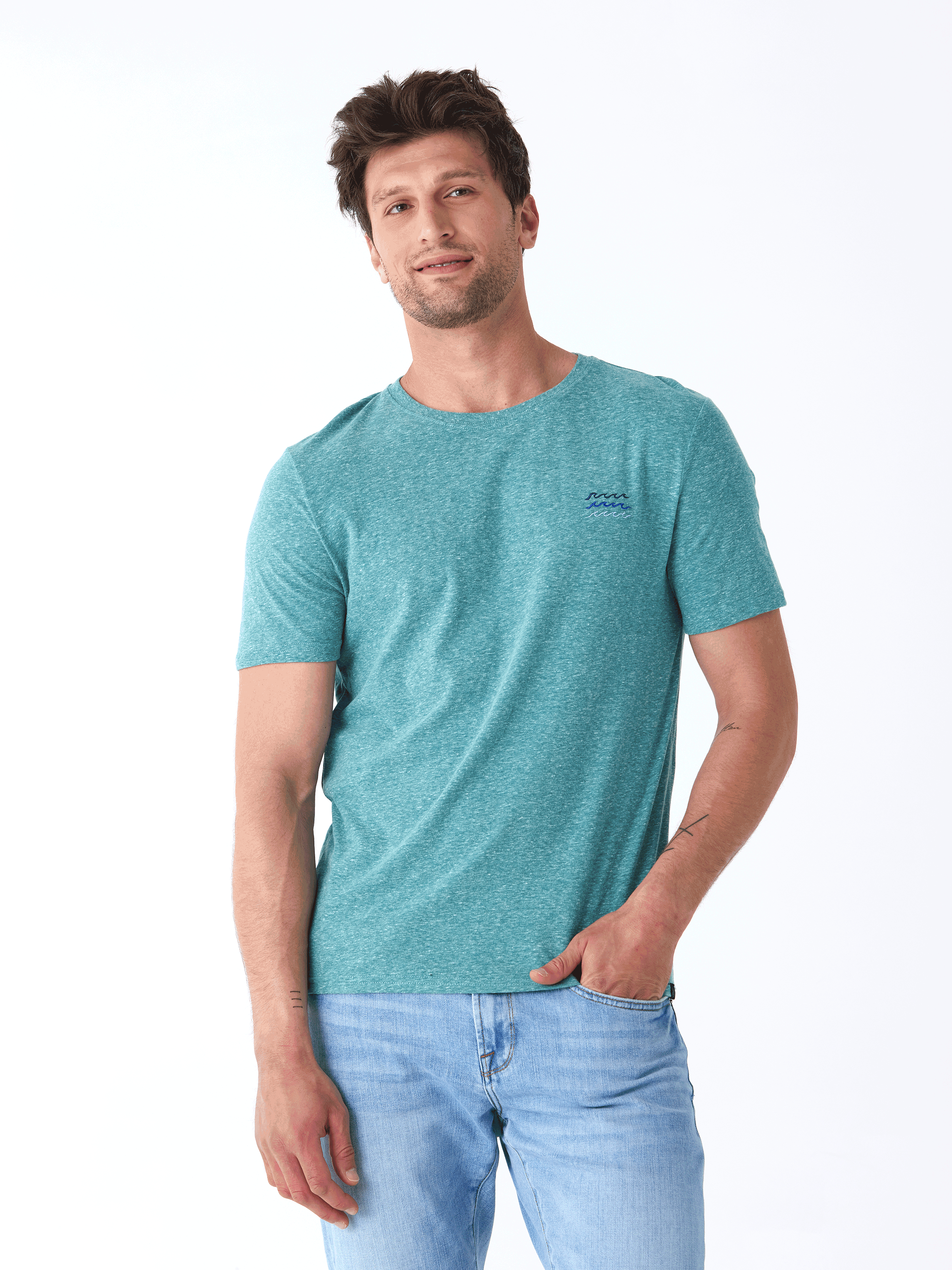 Waves Embroidered Triblend Crew Tee Mens Tops Tshirt Short Threads 4 Thought 